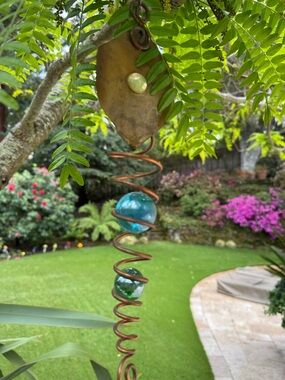 Artisan Copper Spiral Wind Twirler with Blue Glass Orbs